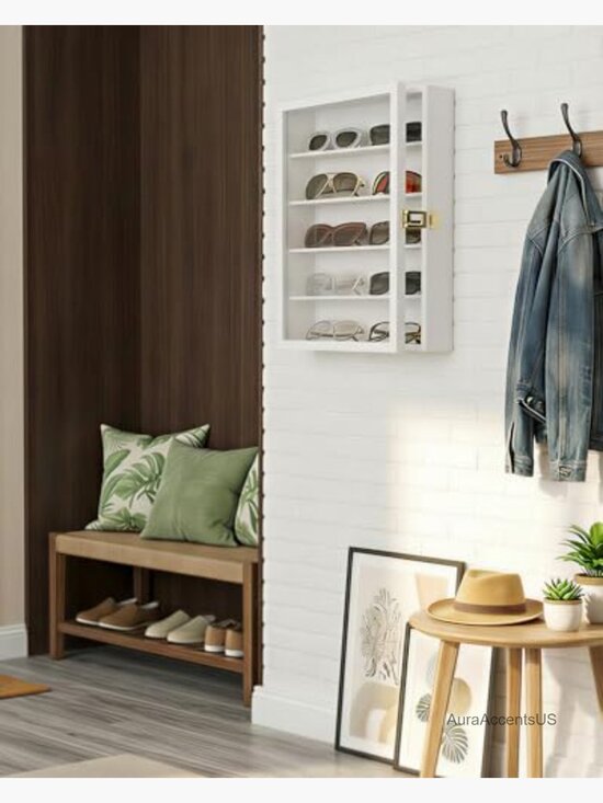 5-Tier Sunglasses Organizer Wall Mounted Wood Eyewear Case Display Box main image 5